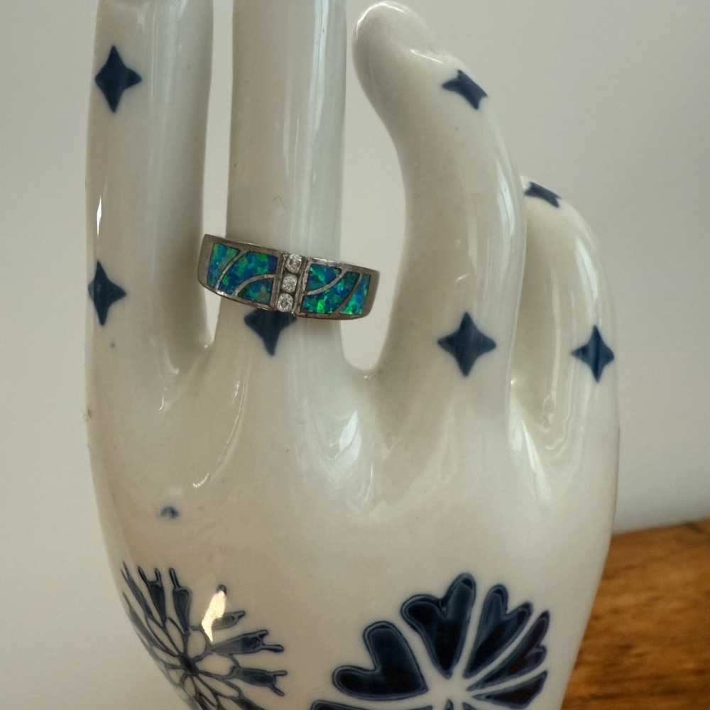 Exquisite Turquoise CZ Silver Ring - Picture 4 of 5